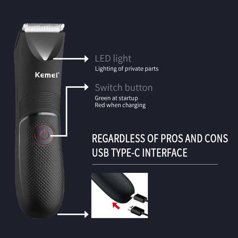 Kemei Pro Body Trimmer For Men Women Groin Body Groomer Pubic Ball Shaver Electric Wet Dry Face Beard Hair Trimmer Rechargeable R250926