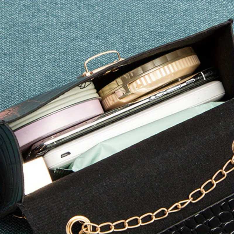 Chic CrocodileEmbossed Mini Handbag For Women Trendy Solid Color Fixed Strap Twist Lock Closure Polyester Lined Z250926