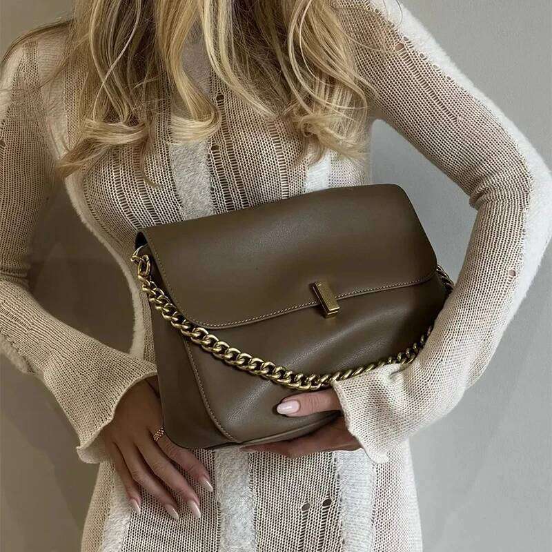 Genuine Flap Shoulder Solid Leather Female Crossbody Handbag Messenger Bag Stylish Women Designer Chain Purse