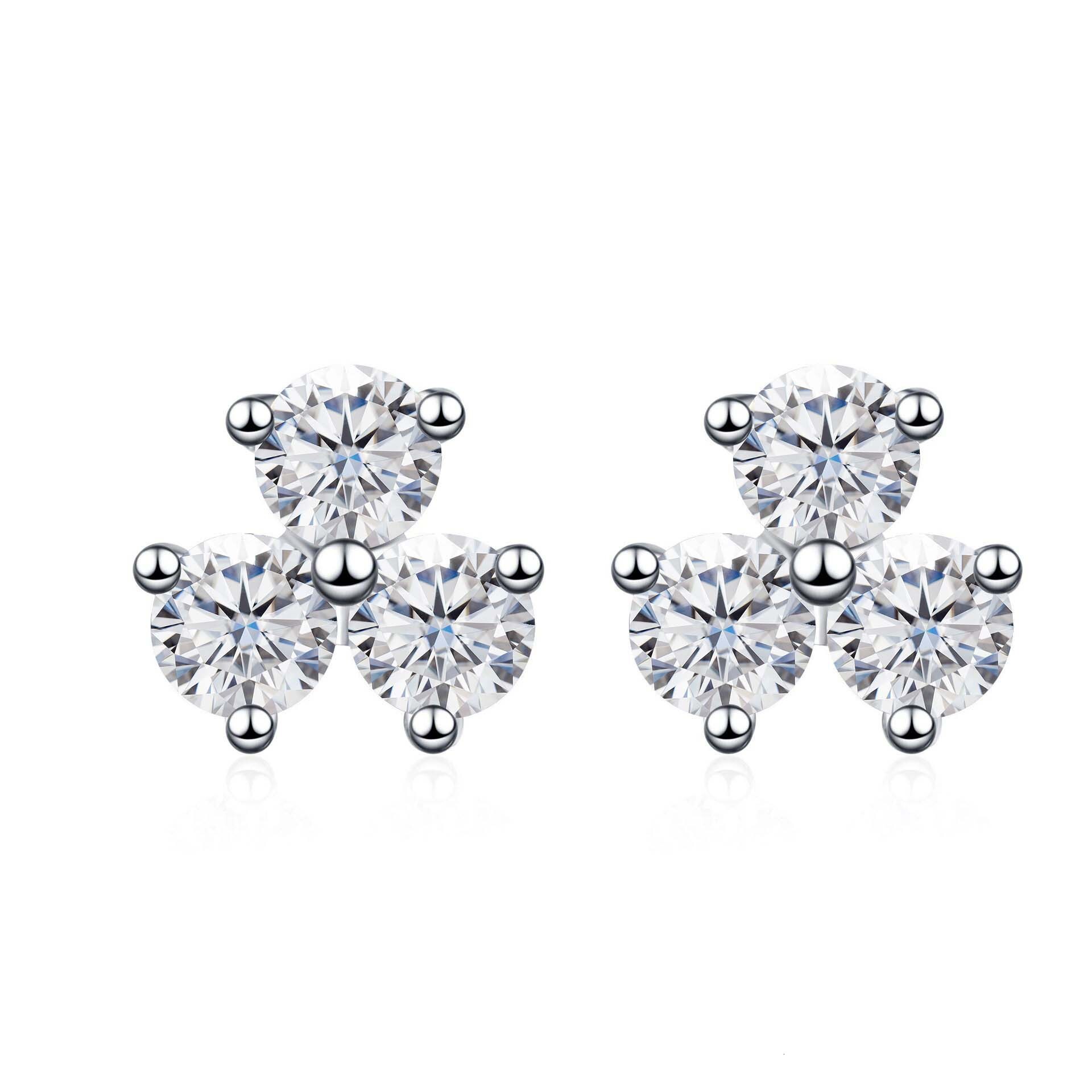 S925 Sterling Silver Earrings Moissanite Earrings Three-Petal Grass Flower Earrings for Women 60 Points D Color Moissanite Stud Earrings