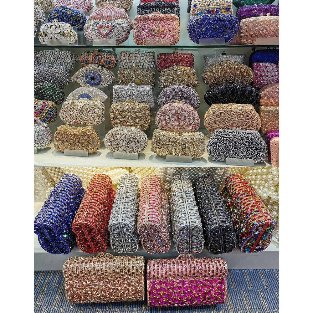 Evening Gold/Sier Chain Shoulder Bags for Women Stones Day Clutches Dias Metal Ladies Clutch Handbags