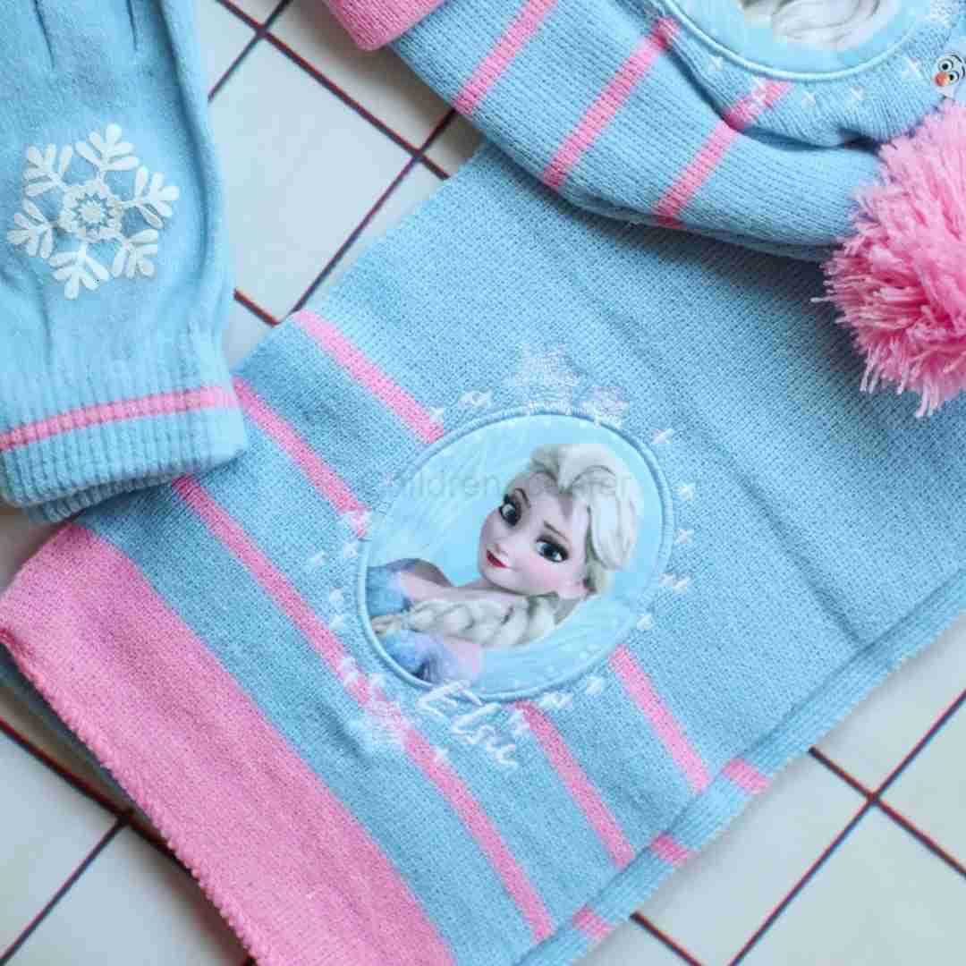 Disney 3pcsset 48Years childrens hat Elsa princess Cartoon hat scarf gloves hat knitted sets girl cap keep warm girls headgear H250926