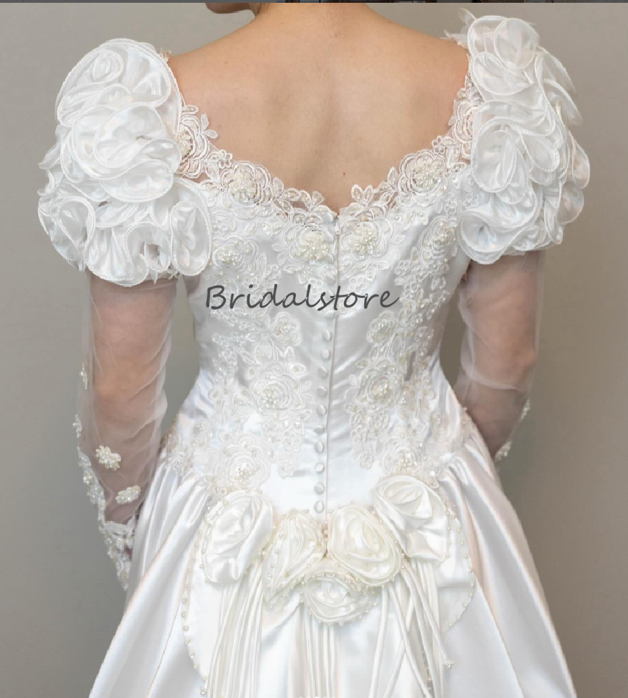 Historical 80s Celtic Wedding Dress With Long Sleeve Organza Ruffles Satin Rustic Country Bridal Gown Lace Beaded 1920s Gypsy Bride Dress Hochzeitskle