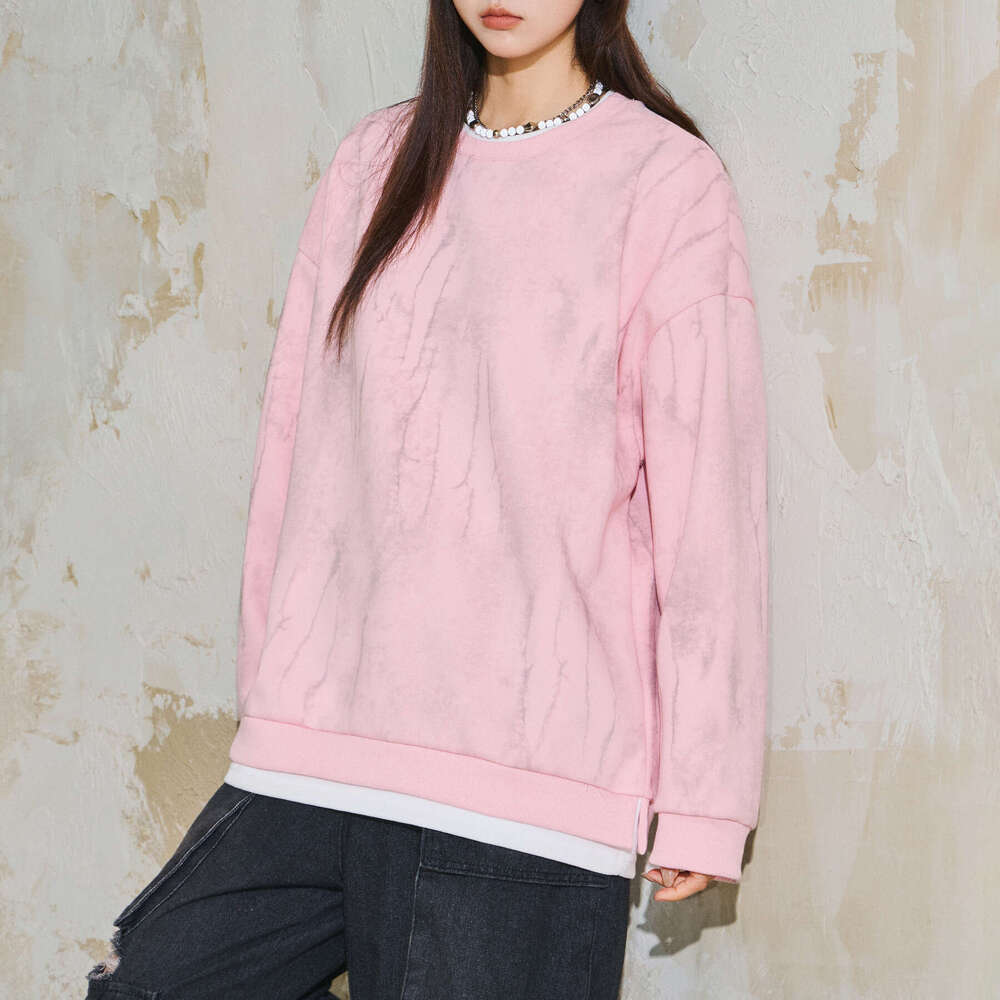 Neck Sweatshirt for Men, Autumn and Winter Style, Fake Two-Piece Patchwork Pullover, Loose Long Sleeve Men's Base Shirt