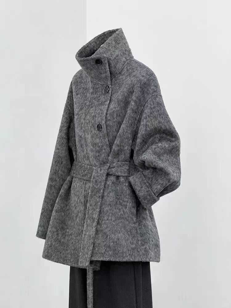 2024 New Hepburn Sle DoubleSided Wool Coat for Women Korean Version College Sle Petite Slimming Woolen Jacket Stand Collar W250926