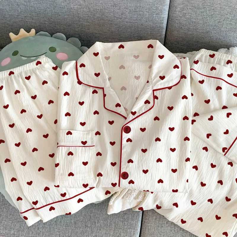 Women Summer Pajamas Threepiece Set Leisure Sleepwear Short Sleeve Lapel Sweet Heart Print Homewear Female Loose Loungewear Z250925