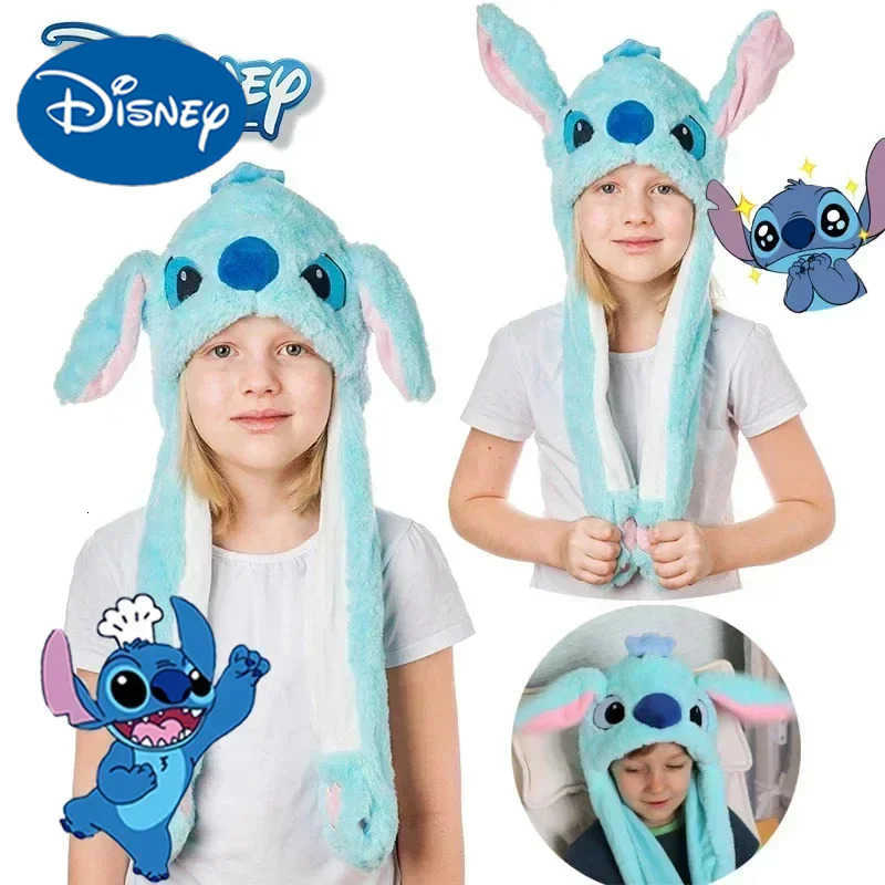 Disney Kawaii Stitch Ear Hat Non Luminescence Cute Cartoon Cosplay Party Hat Moving Jumping Rabbit Hat for Kids Gifts H250926