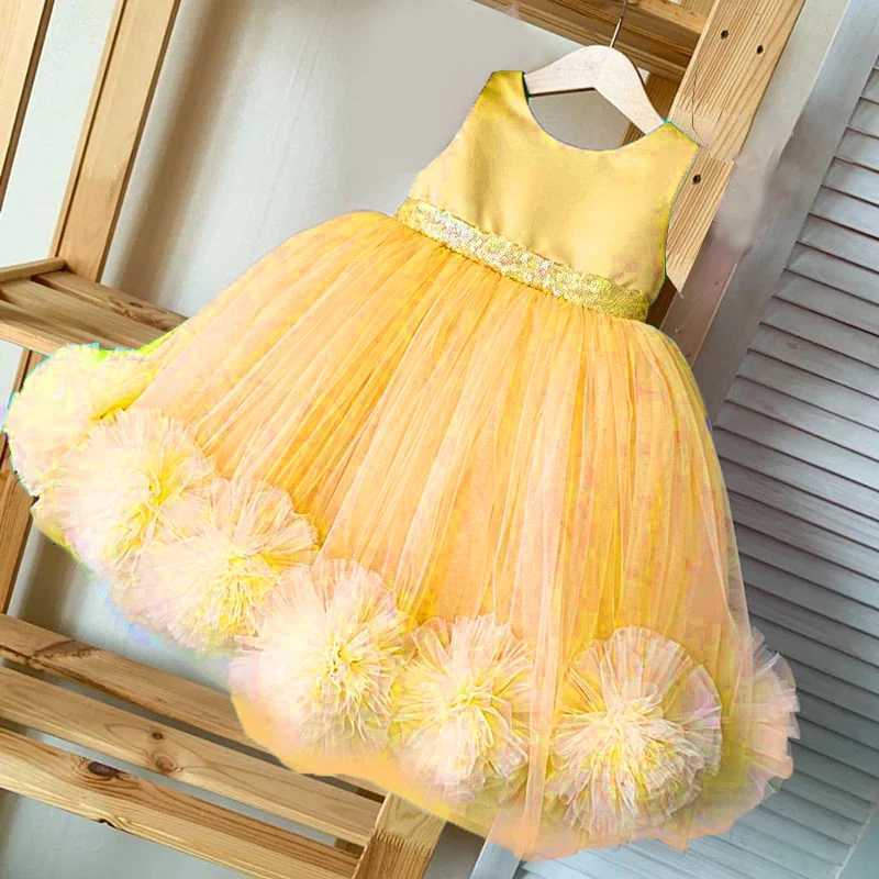 Fluffy Trailing Flower Party Dresses For Girls Wedding White Bridesmaid Birthday Princess Dress Lace Bow Girl Evening Ball Gown Z250926
