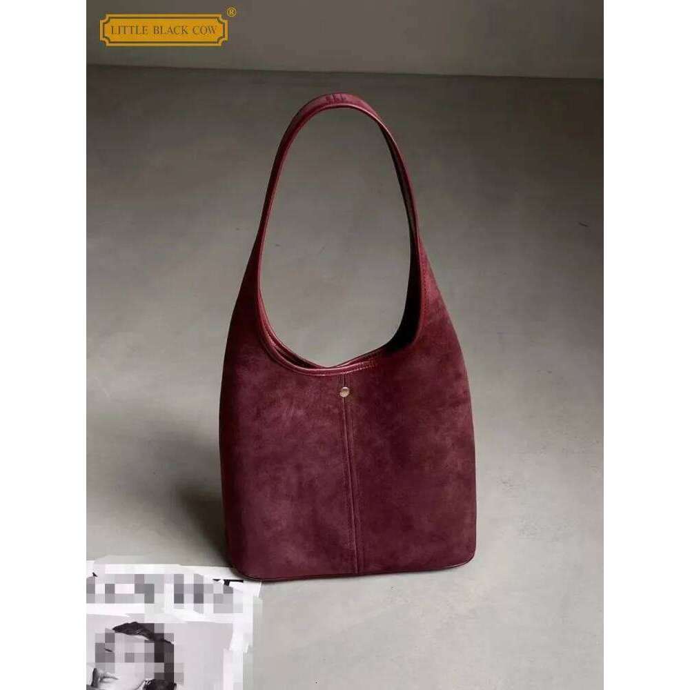 Women Hobos Vintage Solid Color Cow Suede Single Shoulder Versatile Casual Handbag Totes Autumn Office Lady Underarm Bag MDNG2509