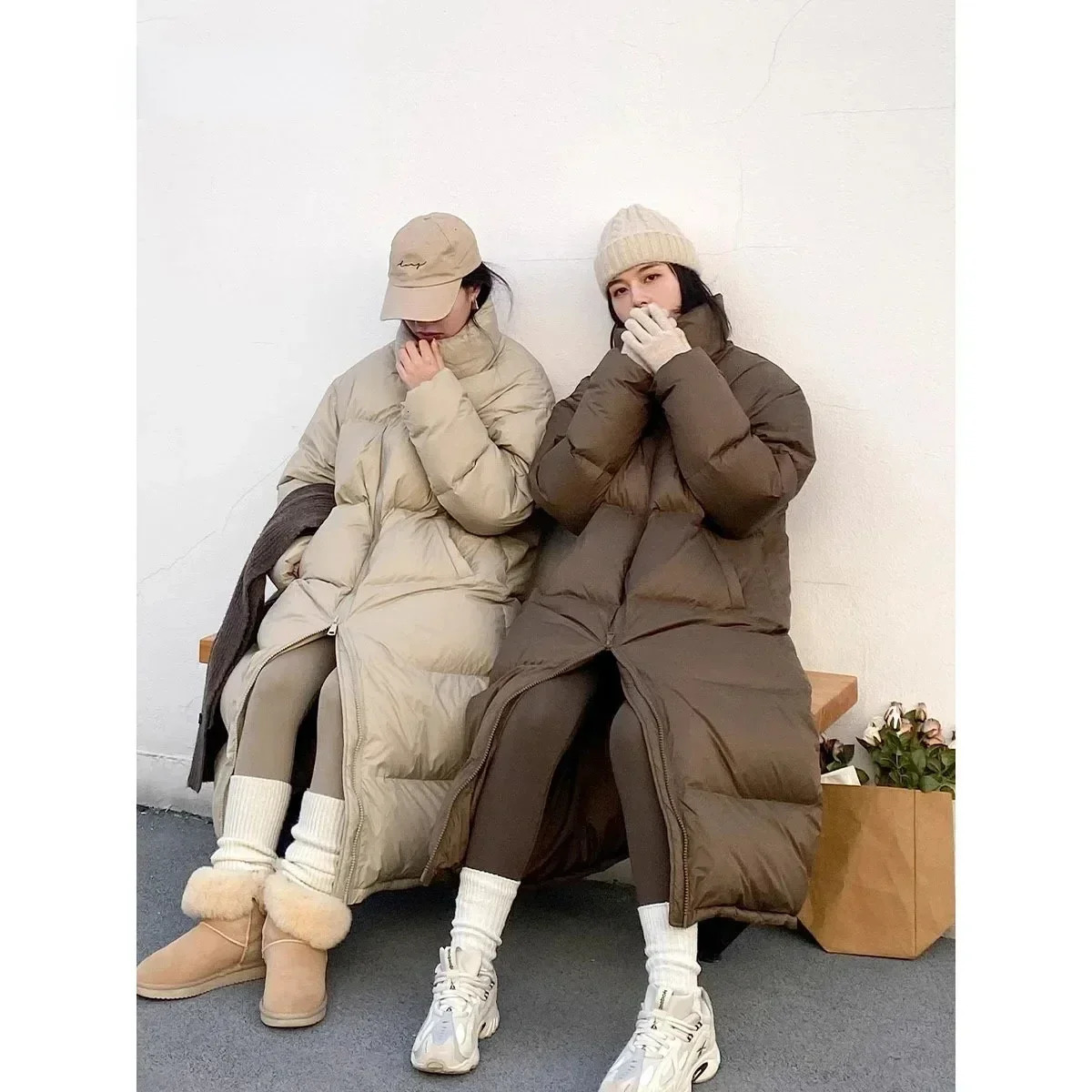 CHIC VEN Women Down Jackets Fashion Solid Standing Collar Warm Long White Duck Down Loose Coat for Women Autumn Winter 250917