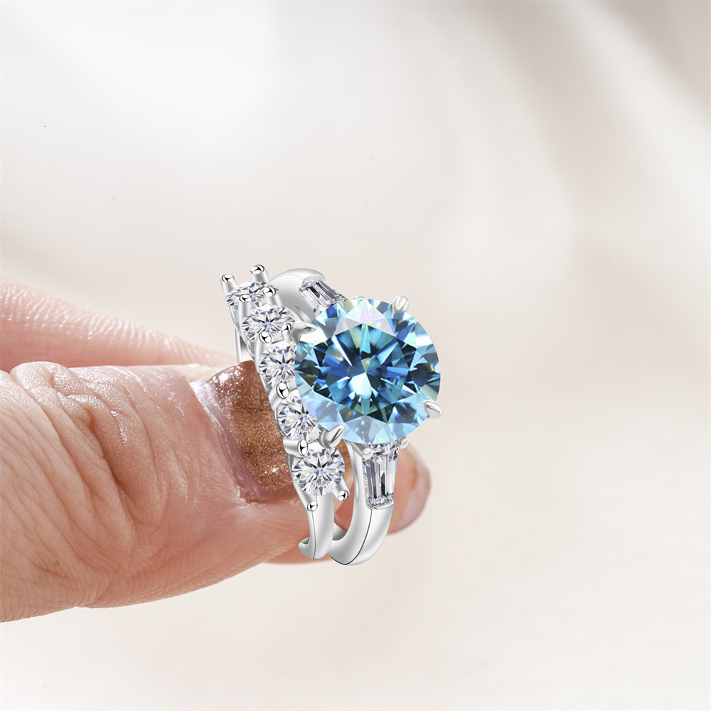 6.5 CT Luxury Sterling Silver Moissanite Ring Set with GRA Certificate Authoritative Certification Birthday Gift Recommendation