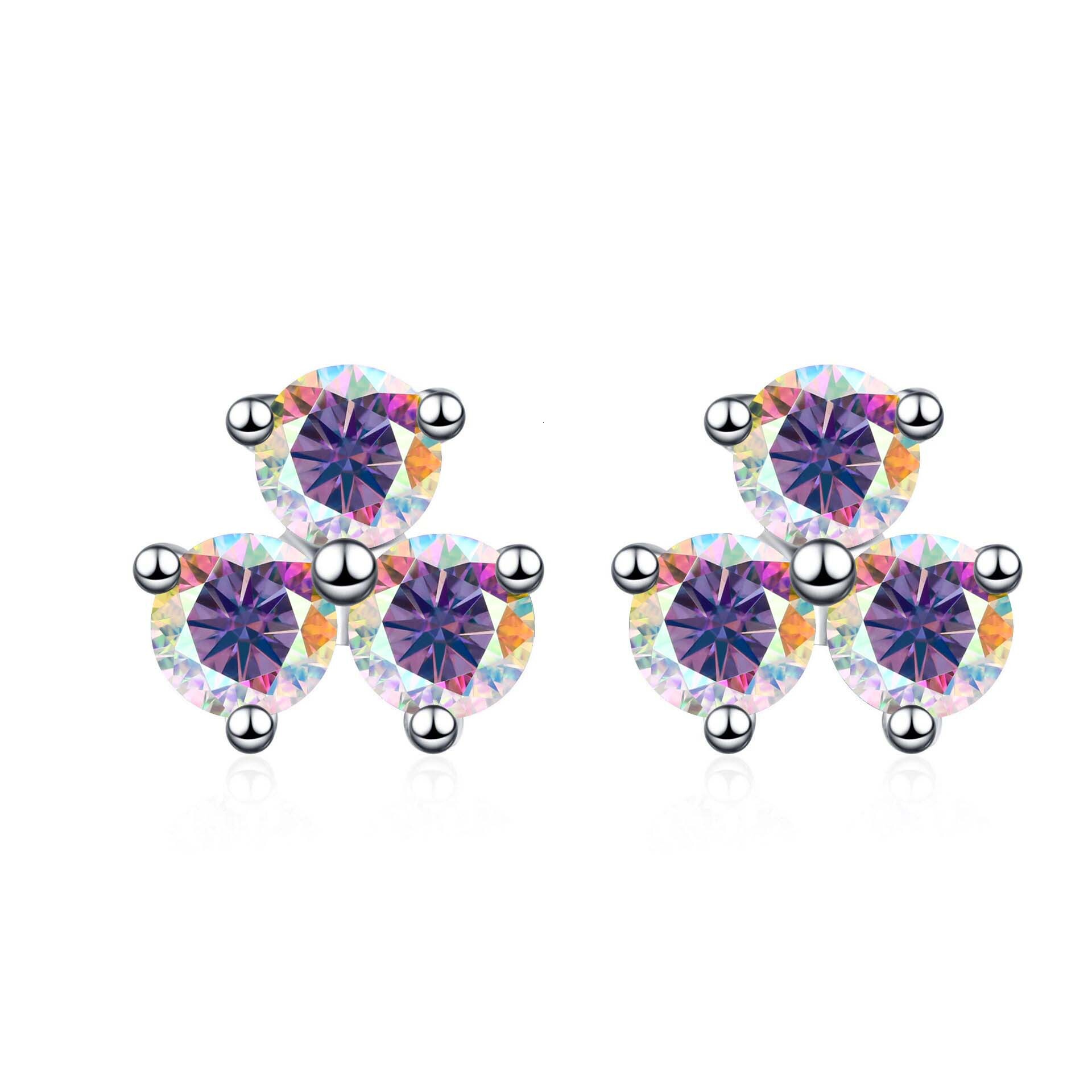 S925 Sterling Silver Earrings Moissanite Earrings Three-Petal Grass Flower Earrings for Women 60 Points D Color Moissanite Stud Earrings