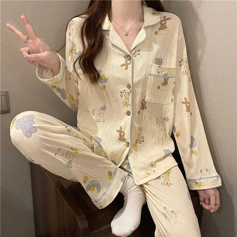Springautumn Japanese Style Ins Pyjama Set Womens Long Sleeve Trousers Student Cute Cartoon Outer Wear Home Clothes Suit Z250925