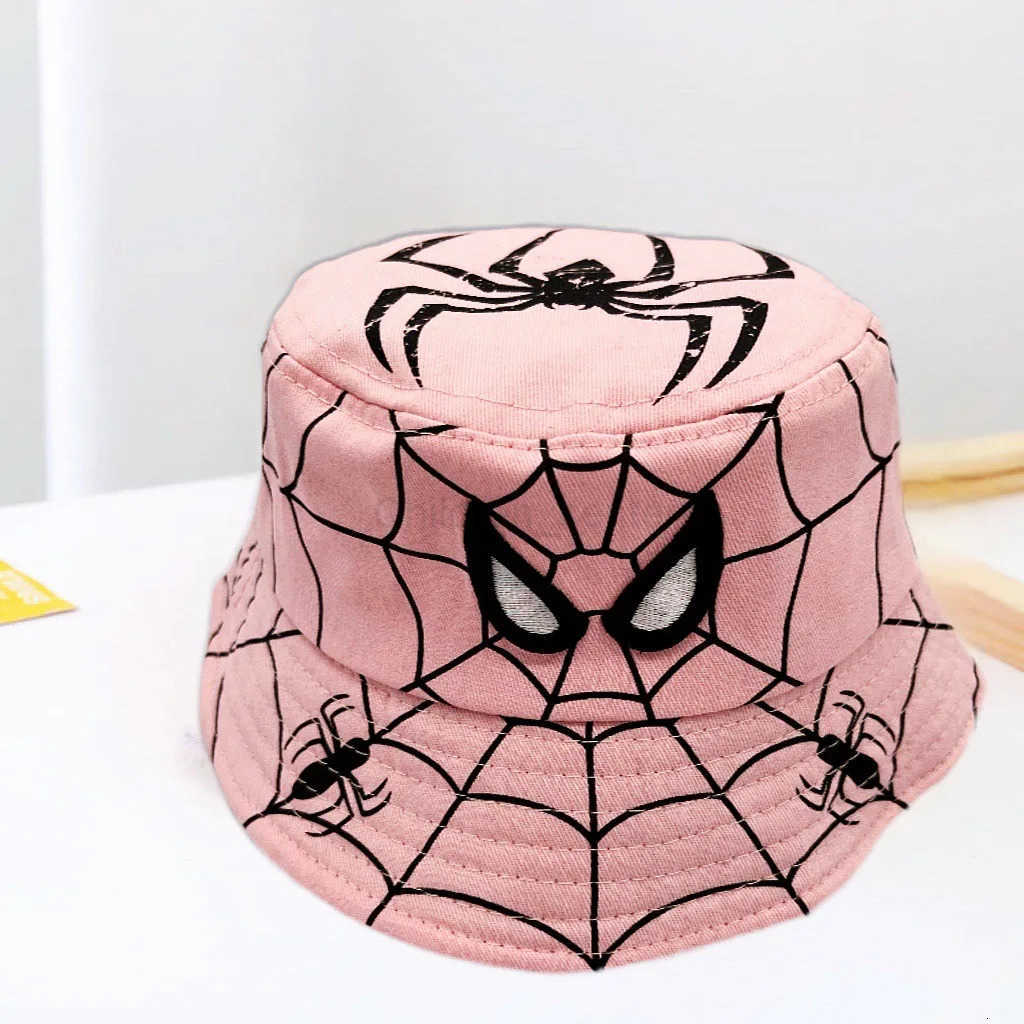 Disney Children Bucket Hat Cartoon Spider Printed Embroidered Fishermans Hats for Boys Outdoor Sunscreen Visor Hat Babys Gifts H250926