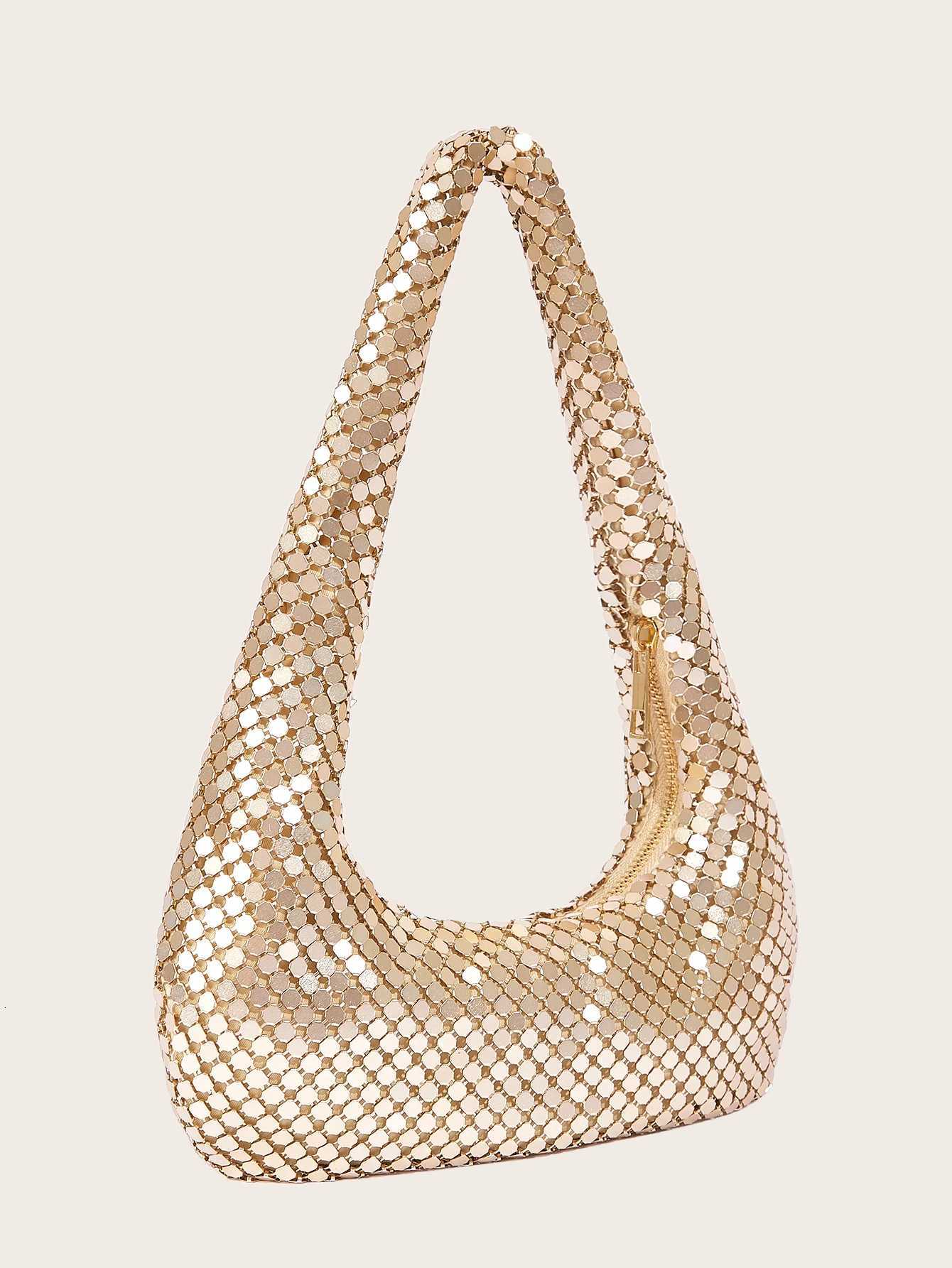 Womens Evening Bag Aluminum Sequin Armpit Bag with Zipper Lightweight Casual Handbag Party Sparkling Shoulder Mobile Phone Bag Z250926