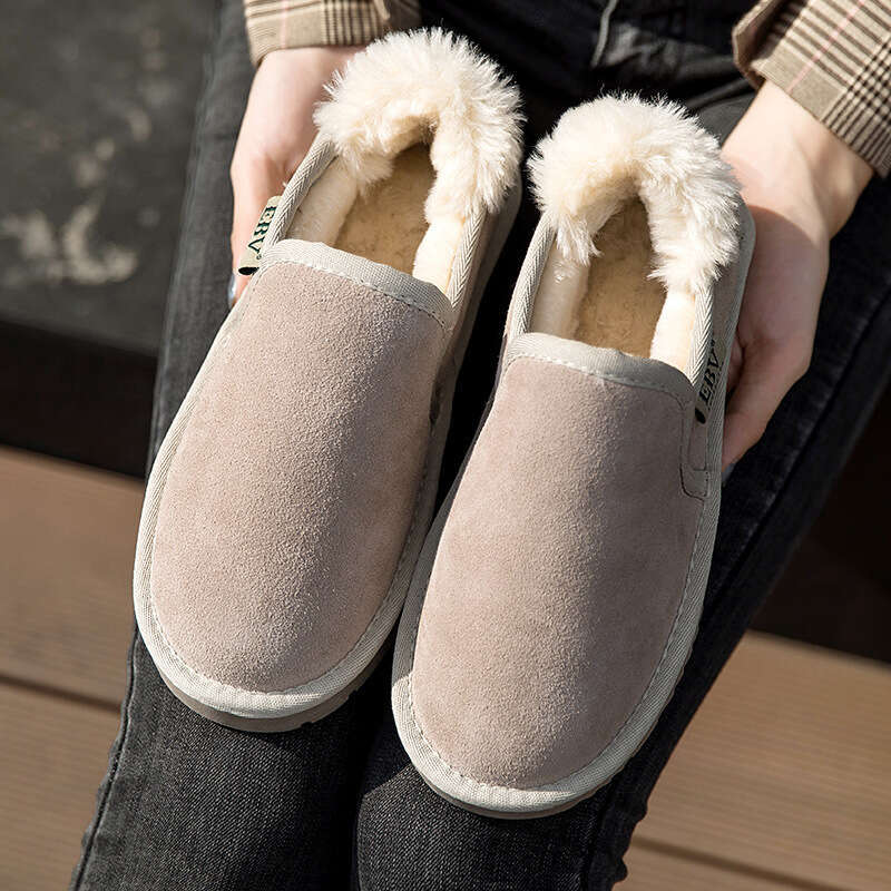 Genuine Leather for Women Short Boots Loafers Snow Cotton Shoes 2024 New Slip-On Thick Sole