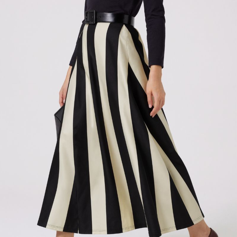 Women's Autumn & Winter New Elegant Fashion Striped Printed Plus Size Midi Skirt Casual Commute Versatile Skirt-YL25418
