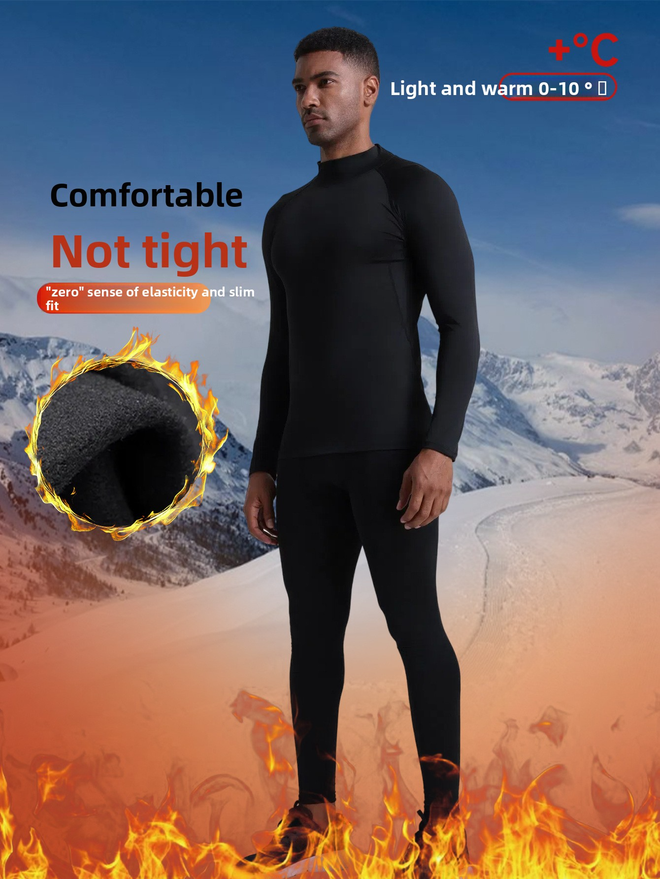 Exercise & Fitness Wear Men's Fleece-Lined Athletic Set - Thermal Base Layer for Running, Skiing, Hiking & Gym, Quick-Dry & Windproof
