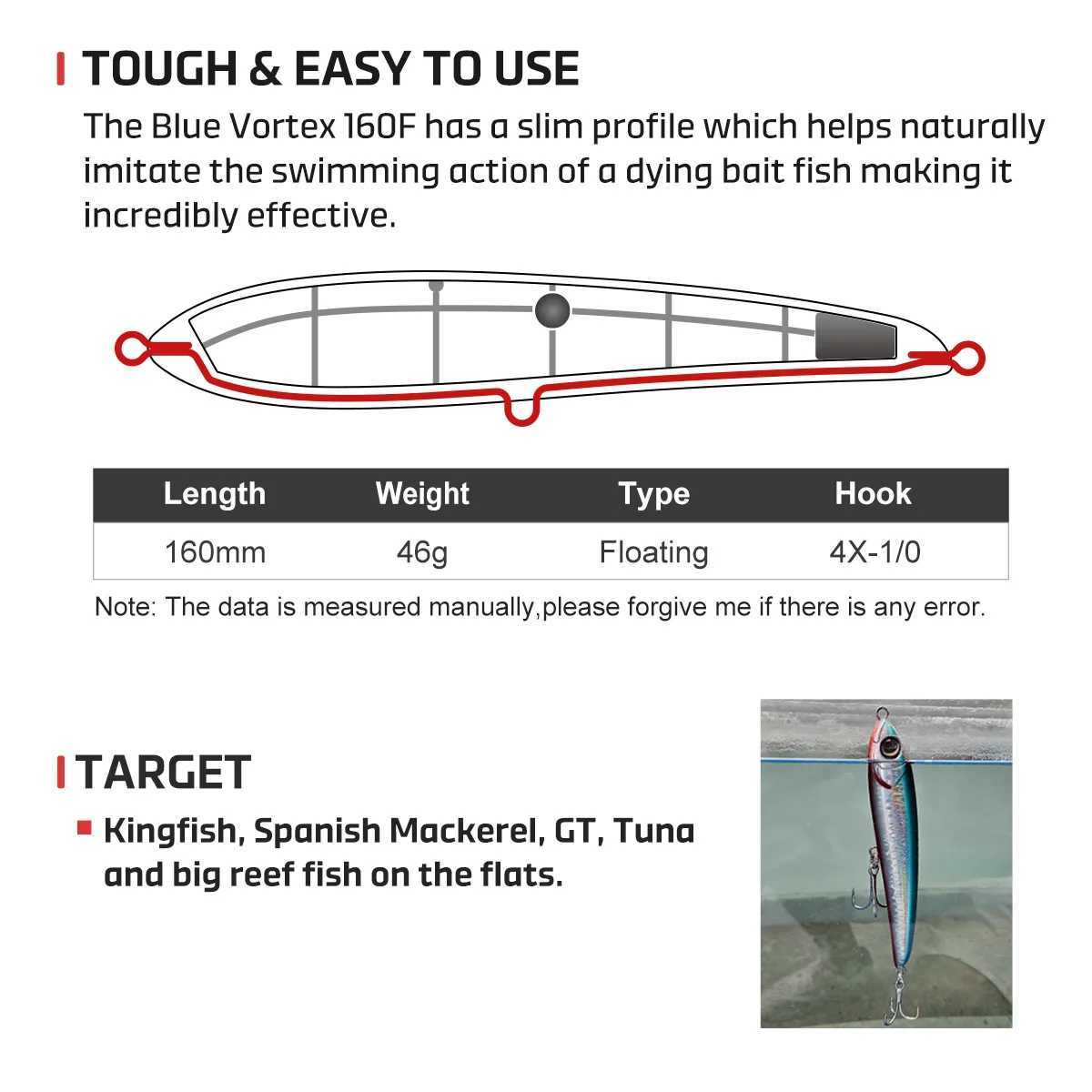 Noeby Blue Vortex Floating Stickbait Fishing Lure160mm 46g Artificial Hard Bait for GT Tuna Kingfish Saltwater Fishing lure W250926