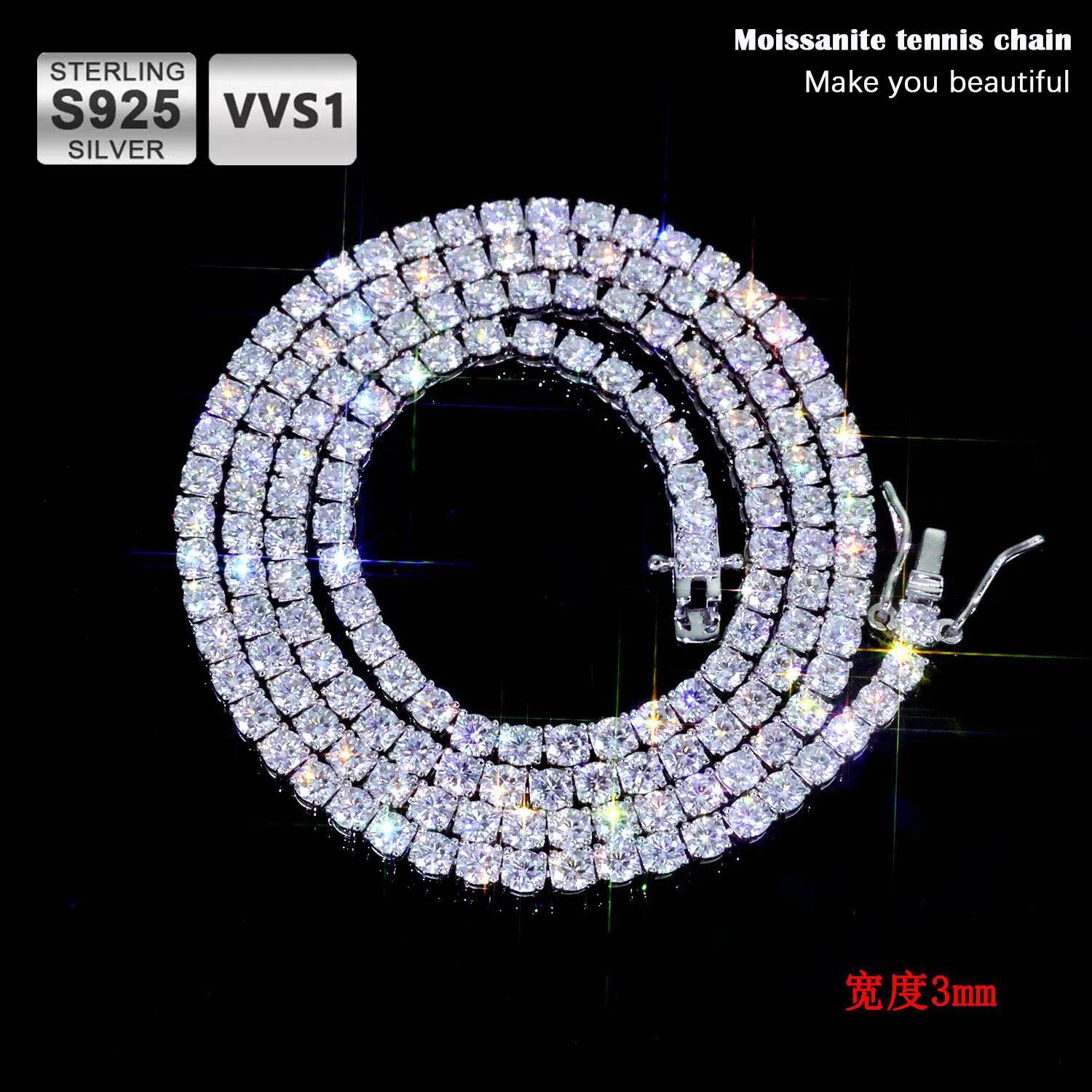 ICEBLING Iced Out Moissanite Tennis Chain Men Women Hip Hop Jewelry 925 Silver VVS Necklace with GRA Certificate