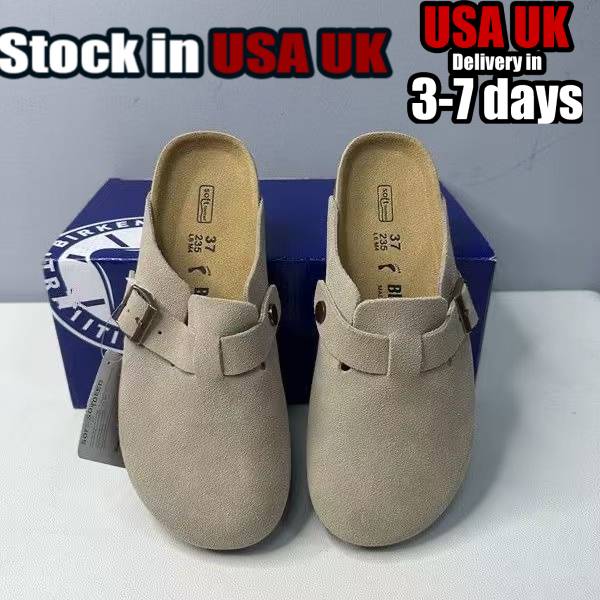 designer clogs sandals boston shearling big size eur35-46 summer beach slippers flat slides soft footed platform Slipper Fur Suede Leather nubuck wood boston Clogs
