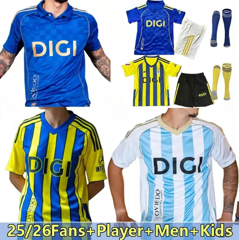 25/26 Real Oviedo Soccer Jerseys ALEMAO ILYAS NACHO V.M. S. CAZORLA COLOMBATTO PARASCHIV SEOANE PORTILLO SEOANE men kids kits socks sets retro