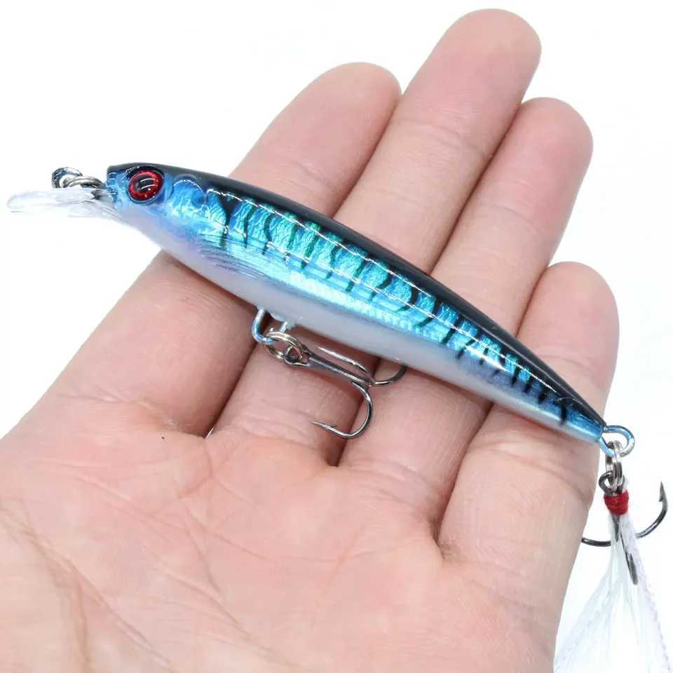 Laser Minnow Fishing Lure 105Pcs Artificial Bionic 9cm7g Swing Hard Bait with Feather Tack Hook Wobbr Pesca for Bass Pike W250926