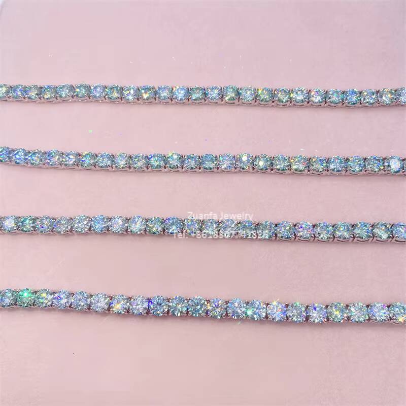 Hot Sale 3mm 4mm 65mm S925 Sterling Silver Gold Plated Blue Green Diamond Moissanite Tennis Chain