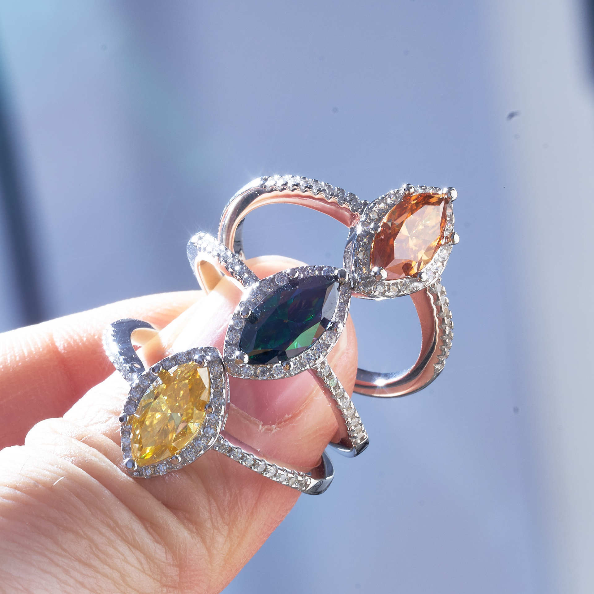 S925 Silver Ring Moissanite Moissanite Diamond Horse Eye Shape Women's European and American One Carat Ring Cross-Border