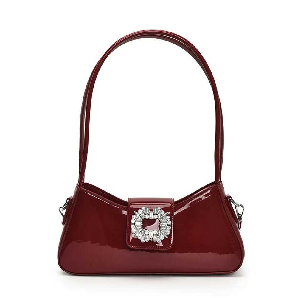 Luxury Shiny Diamond Square Underarm Bags Women Fashion Burgundy Patent Leather Shoulder Bag Wedding Lady Red Handbag Crossbody Z250926