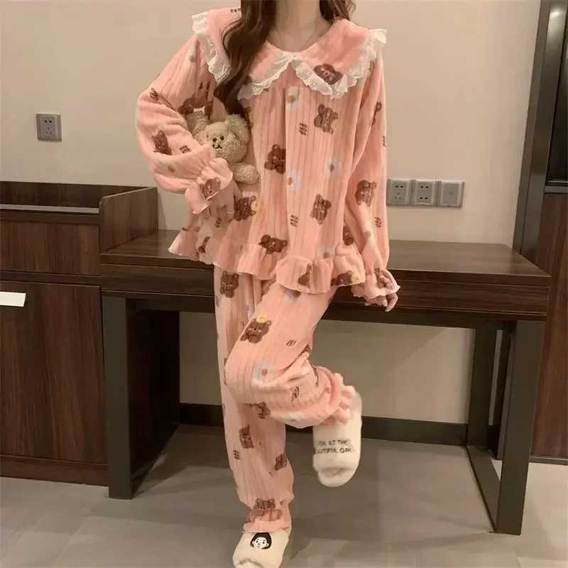 Ruffles Pajamas for Women Autumn Winter Peter Pan Collar Ruffle Sleeve Pajama Top and Elastice Waist Pants 2 Pcs Pajama Sets Z250925