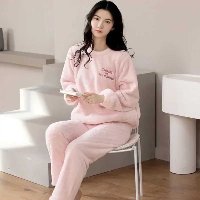 Warm Sleepwear for Winterthickened Warm Flannel Pajamas Student Long Sleeve Cartoon Ladies Loungewear Setpajamas Woman Offer Z250925