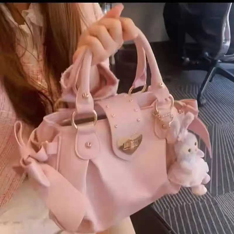 Harajuku Bow Pink Hand Bag Purse Women Japanese Style Soft Casual Crossbody Bag Ladies Sweet Cute Large Capacity Shoulder Bags Z250926