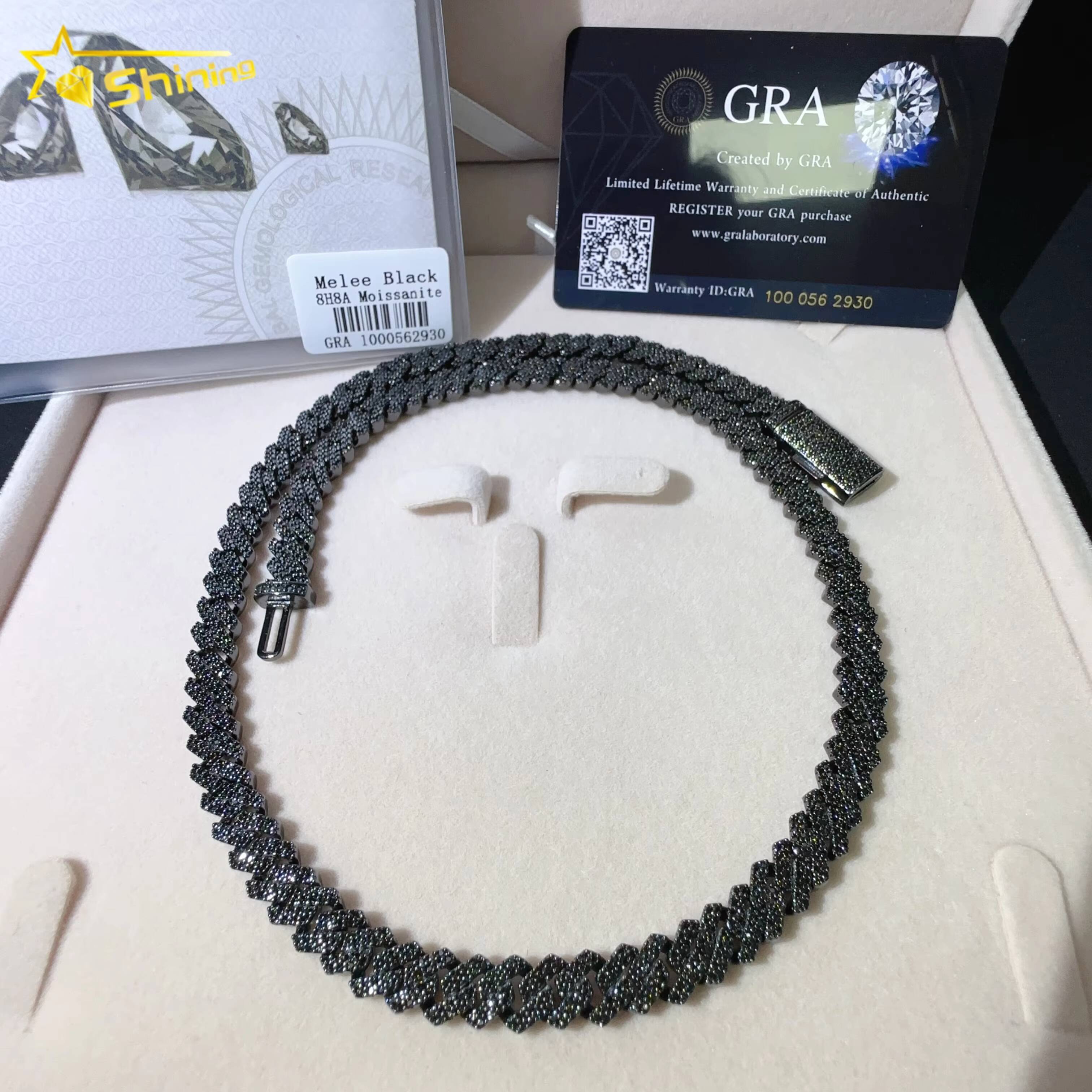 Factory Price 925 Sterling Silver Black Moissanite Custom Diamond Iced Out Miami Cuban Link Chain Necklace