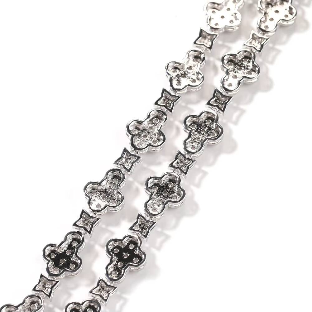 Hip Hop Iced Out Cross Link Chain Bracelet Flower Diamond Necklace Women Men Jewelry