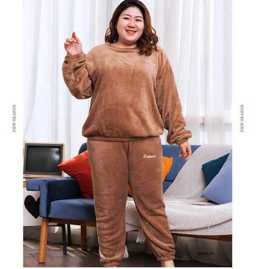 Plus Size 6XL Women 140kg Winter Warm Coral Fleece Pajamas Sets Long Sleeve Top Pants Suit Sleepwear Female Flannel Sleepwear Z250925