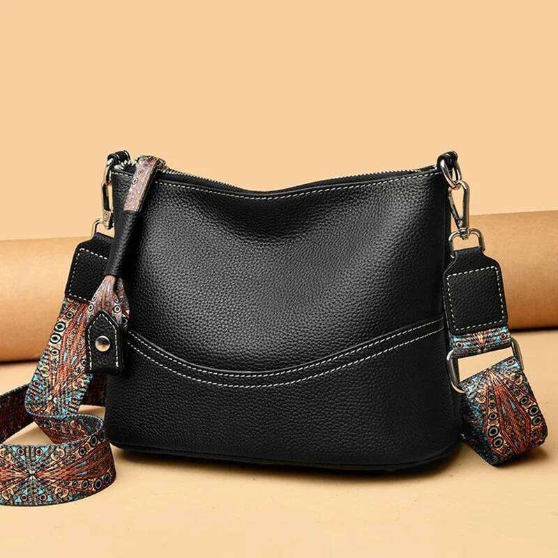 Women's Fashion Cow Leather Crossbody Bags Female Casual Commute Soft Handbags Ladies Retro Real Cowhide Shoulder Bag For Lady Suotong2509