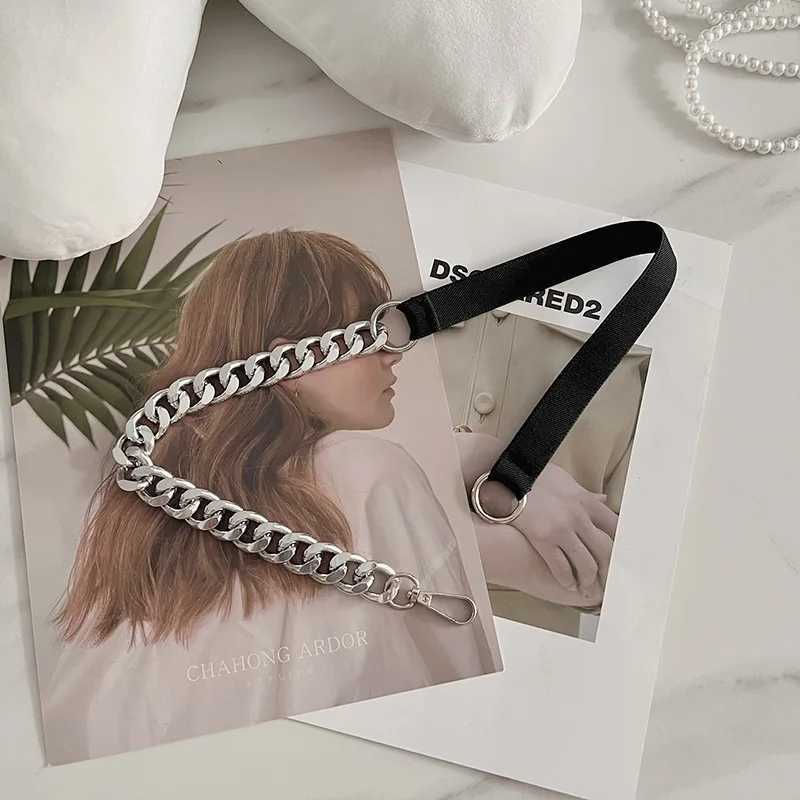 Fashionable Metal Chain Belt Thick GoldSilver Color Metal Chain Black Elastic Band Belt Womans Belt L250926