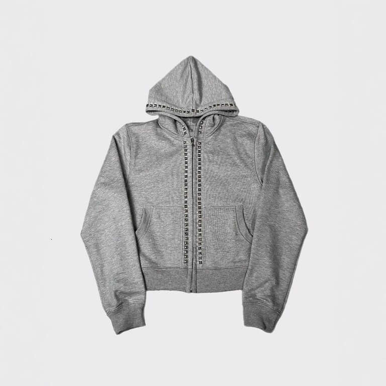 Autumn Winter New Personalized Beaded Couple Matching High Street Hip-Hop Style Hooded Cardigan Sweatshirt Solid Color