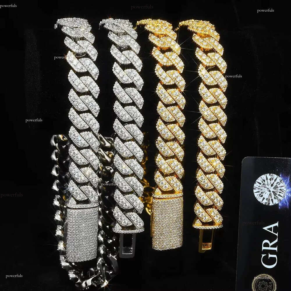 Hiphop Bust Down Sterling Sier Necklace Vvs Moissanite Dia 15mm Iced Out Cuban Link Chain