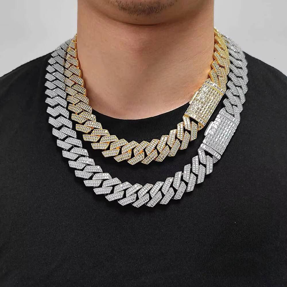 Hip Hop Jewelry Miami Cuban Chain Necklace Iced 20mm Baguette Miami Cuban Chain in 18K Gold