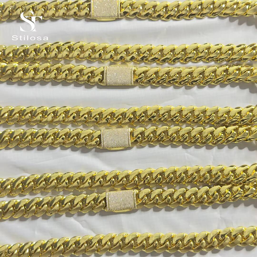 Custom Size Necklace HipHop Jewelry Link Chain Brass Plating 18k Gold Miami Cuban Chain