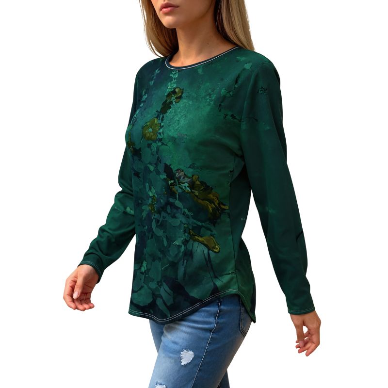 Soft Flowing Floral Design Ladies' Button-Up Long Sleeves Apparel | Stylish Breast Enlargement Fit Tops-YL23557