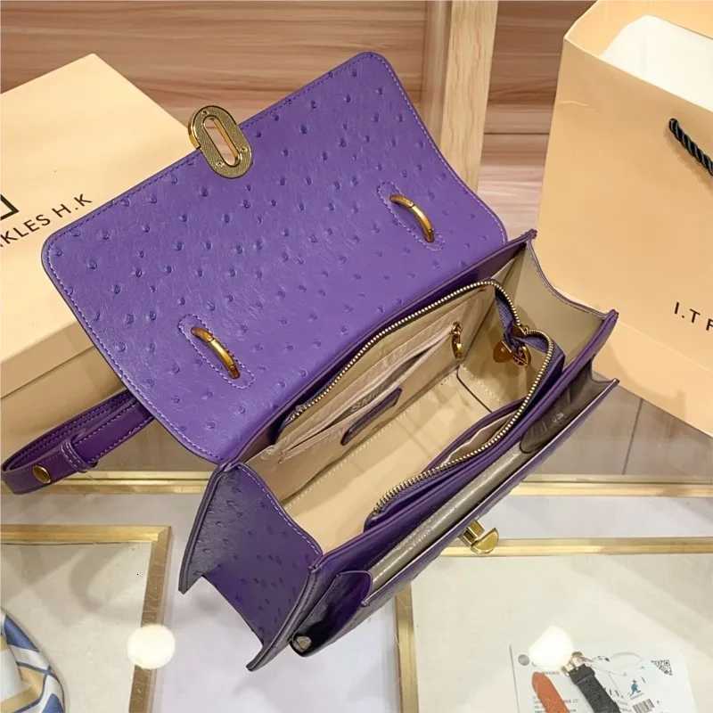 Womens bag purple ostrich patterned small square bag 2025 summer new highend single shoulder chain armpit bag Z250926