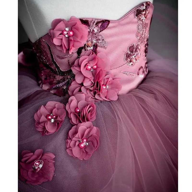 vestidos de fiesta elegantes 2025 childs vestido longo sliver decoration waist flower girl dresses communion dress Z250926