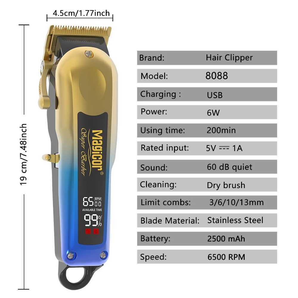 MAGICOR Professional Hair Clipper LED Display Golden Blue Gradient USB Rechargeable Cordless for Men Hair Cutting Machine R250926