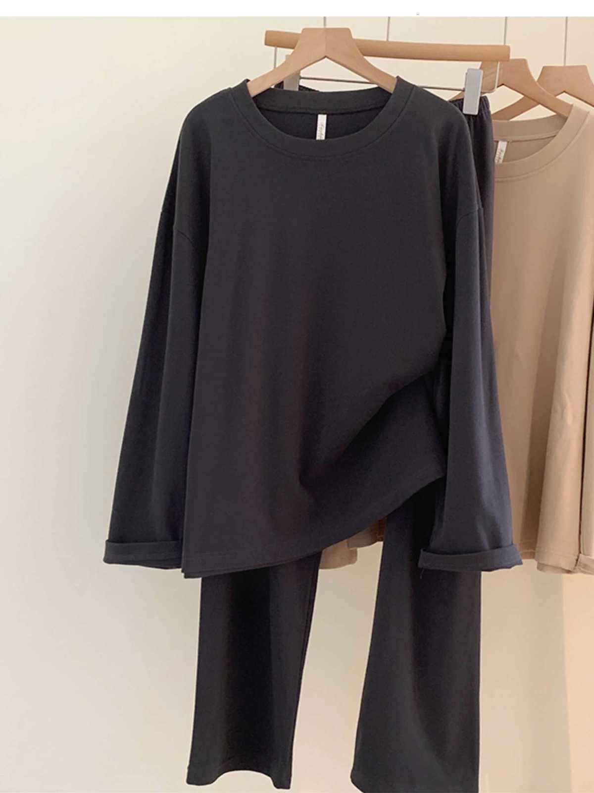 5084 Derong Thermal Pajamas for Women Autumn and Winter Casual Simple Pure Color Round Neck Long Sleeves Thickeneded Spring Fall Home Wear Set Z250925