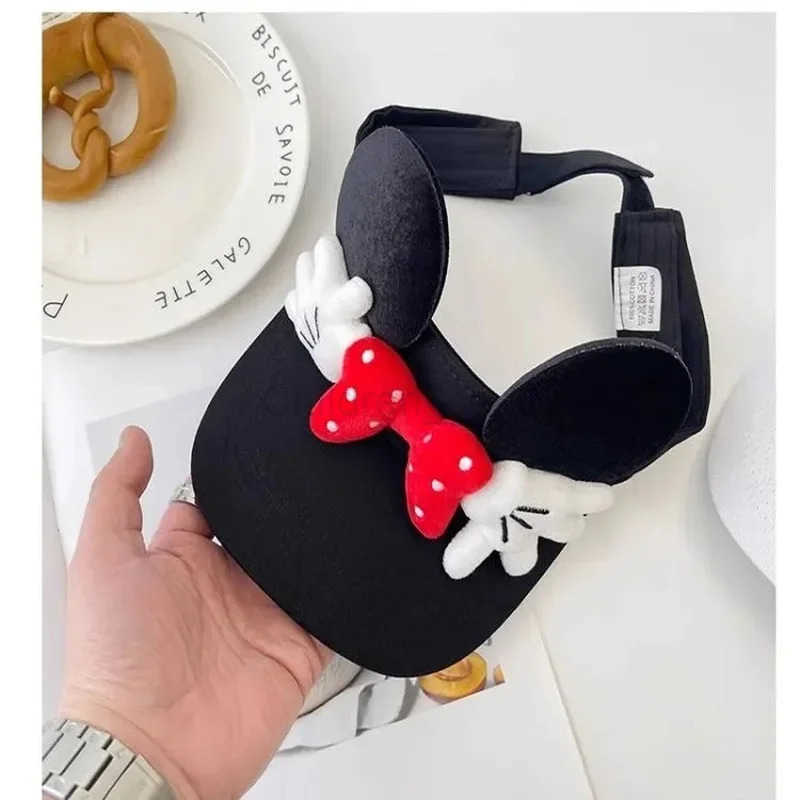 Disney Cartoon Cute TwoTone Mickey Minnie Bowknot Visor Sun Hat Work Cap Make Fashionable Portable Travel Leisure Hat Girl Gift H250926