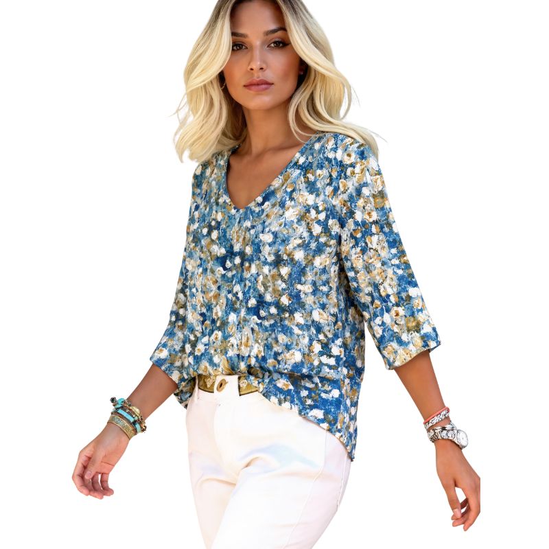 Women's Autumn New Elegant Small Floral Printed Top, Plus Size (1XL - 5XL) Milk Silk Casual Vacation & Commute Blouse-YL23457