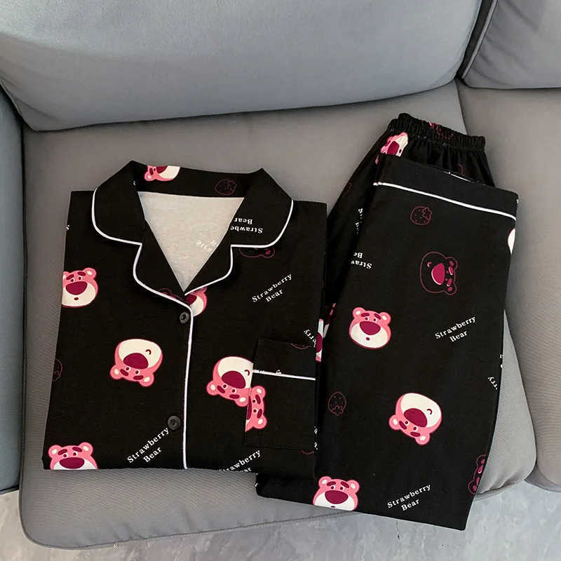 Disney Strawberry Bear Cute Pajamas New Autumn Long Sleeve Home Clothes Set Women Pajama Sets Womens Sleep Lounge Underwear H250926